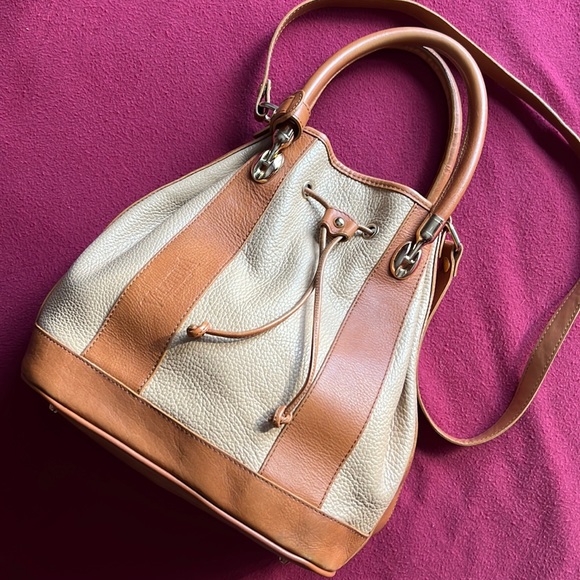 Valentina Handbags - Valentina 2 Tone Pebbled Leather Bucket Bag w/ Drawstring and Shoulder S…